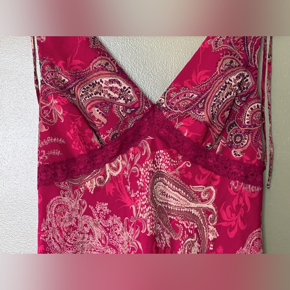 Vintage Romantic Red Paisley Chiffon Midi Dress - Picture 3 of 6